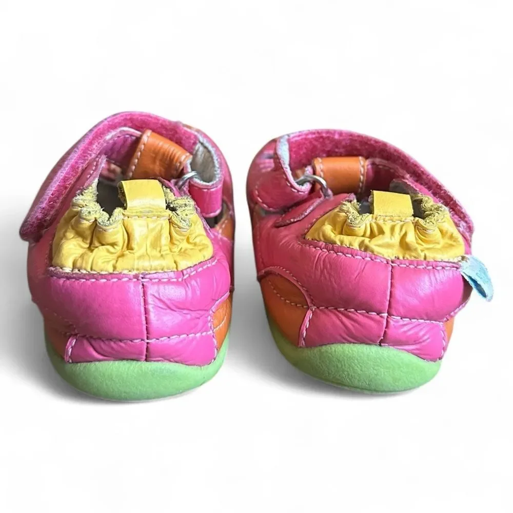 Robeez Pink Orange Leather Baby Sandals Size 12-16 Months Soft Sole
